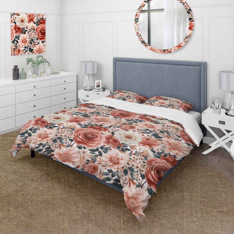 Watercolor Color And Beige Floral Pattern I - Ensemble de housse de couette à motif floral