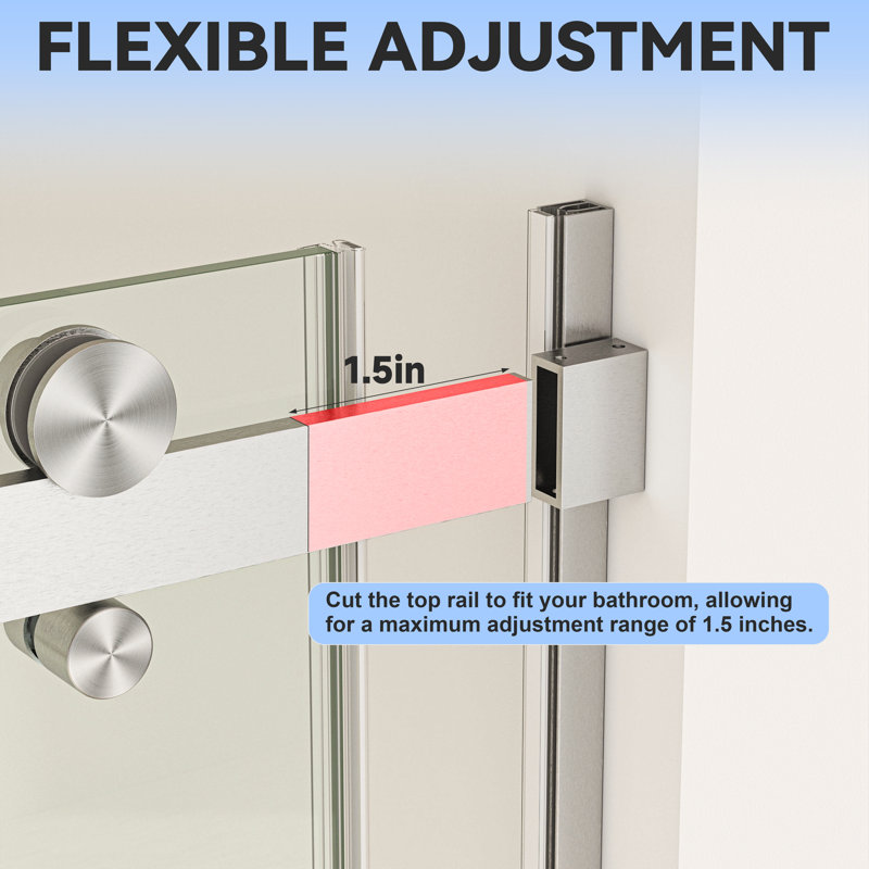 Porte de douche coulissante simple sans cadre de 56 à 60 po x H 76 po avec verre trempé transparent de 5/16 po (8 mm)