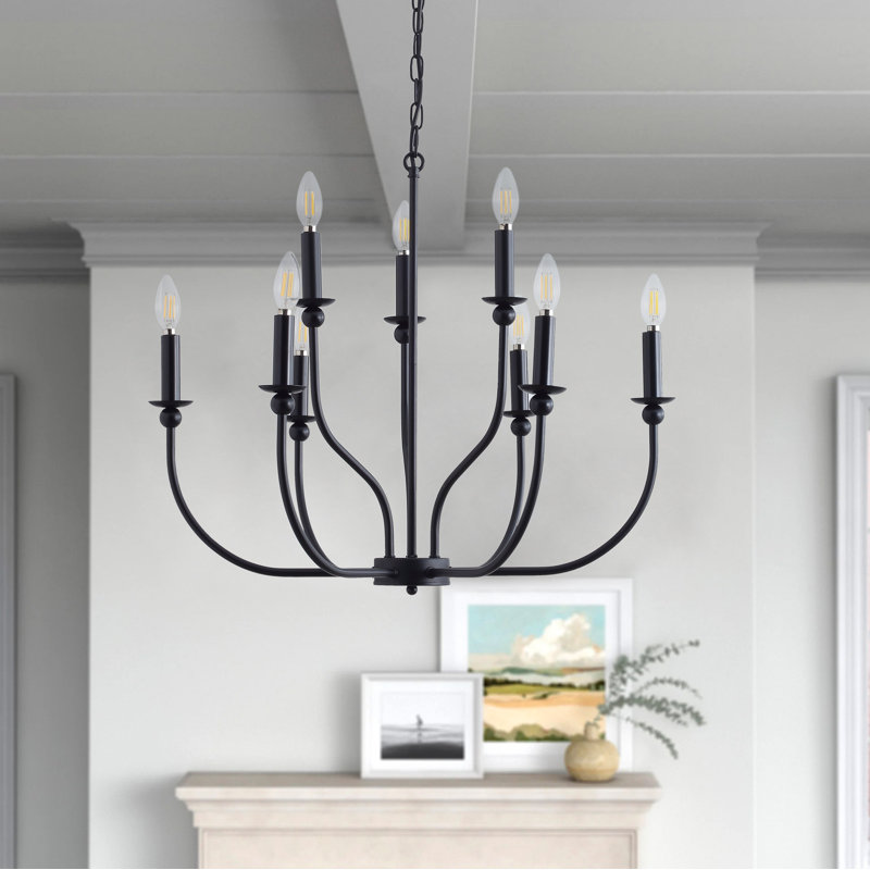 Capili 9 - Light Bulbs Modern Design Candle Style Classic / Traditional Chandelier Light Fixture, Black