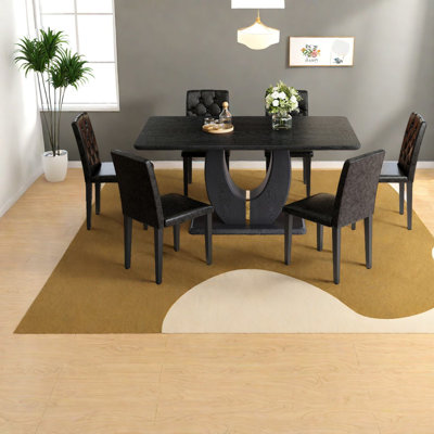 Ensemble de table de salle à manger moderne en grain de bois noir avec 6 chaises en polyuréthane pour la maison