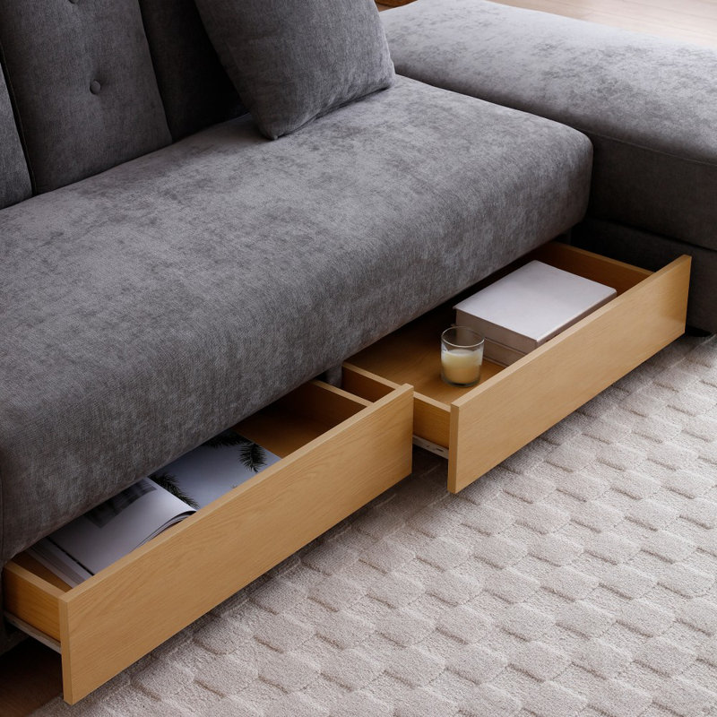 85" Multi-Functional L-Shape Sofa,Sofa Bed With Storage Ottoman And 2-Drawers, Arm Side Shelve, Gray