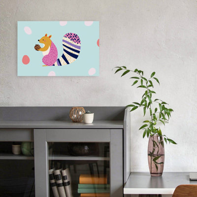 Whimsical Squirrel With Acorn Colorful Modern Playful Squirrel Forest Nature Wall Art Print