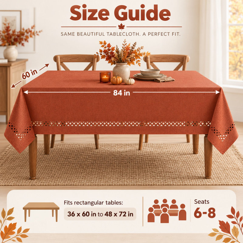 Nappe 60 "x 84" en faux lin orange brûlé avec bordure découpée