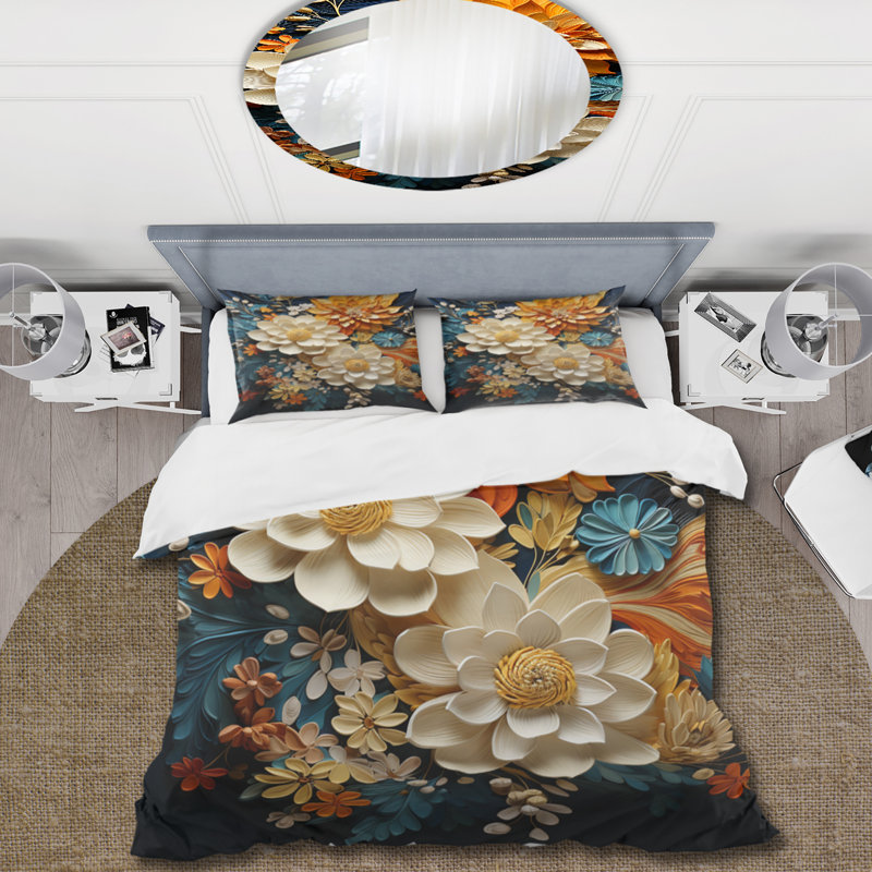 Ensemble de housse de couette en microfibre / polyester Orange Teal Botanical Whirlwind II Bedding
