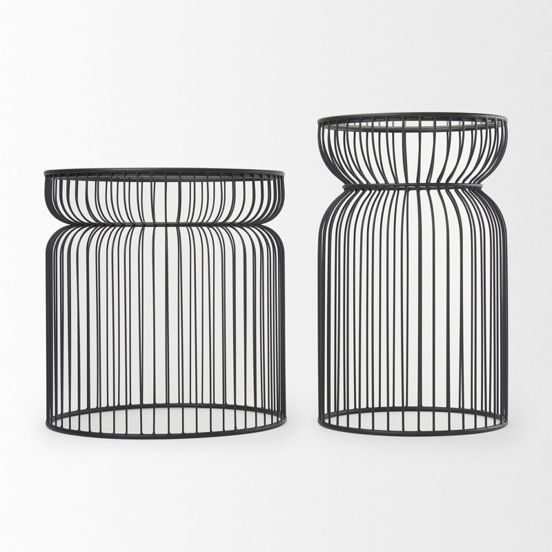 Glass Top End Table Set, Black