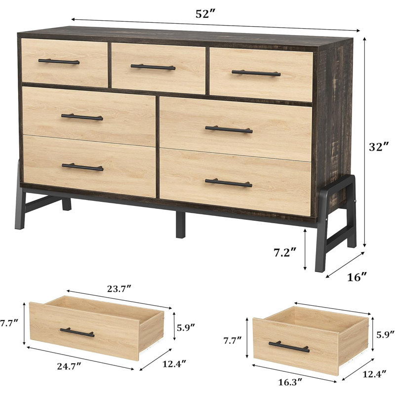 132.1 cm W Chest of 7 Drawers, Tan