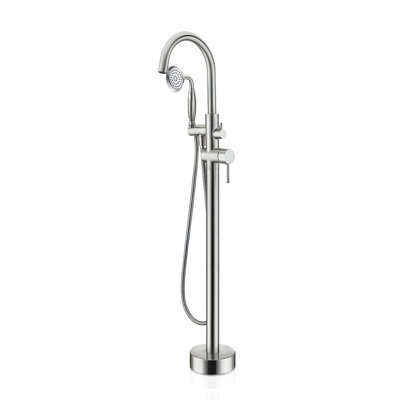 Robinet de baignoire autoportant en nickel brossé avec douche à main - Fabrication en laiton massif pour une valve d'arrêt à utilisation durable Contrôle de l'eau pratique