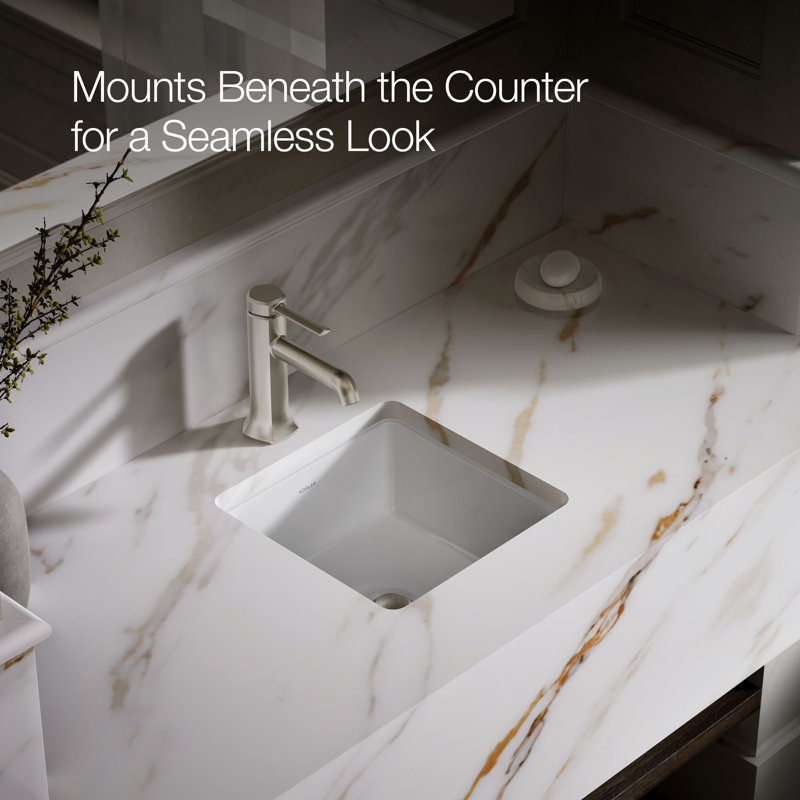 Verticyl Vitreous China Square Undermount Bathroom Sink with Overflow, White
