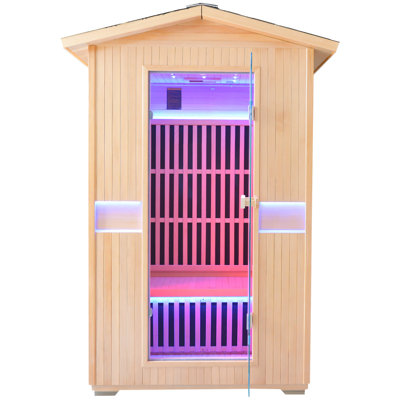 2-Person Far Infrared Sauna – Canadian Hemlock Wood, 2000W 120V, Indoor Dry Sauna with Starry Sky Lights, Ambient Light Strips, Oxygen Bar, and Detach