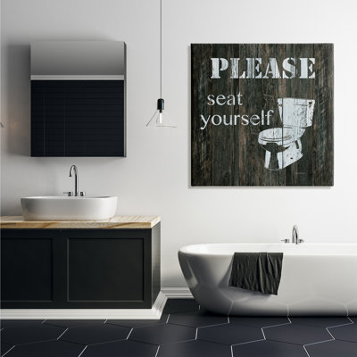 "Seat Yourself", "Rustic Bathroom Sign", "Toilette tendue", art mural par Carol Robinson