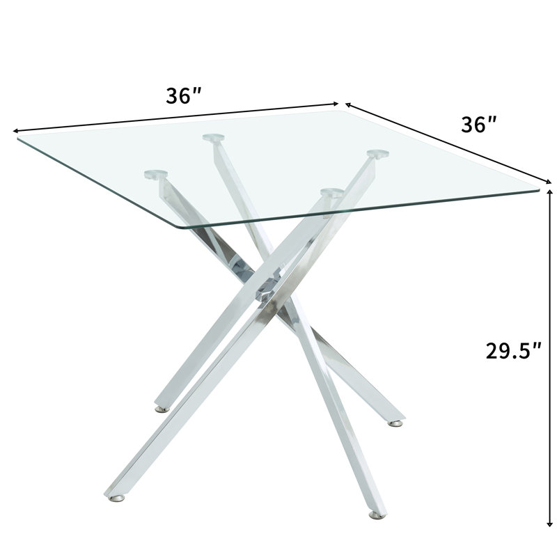36" Square Dining Table Set for 4, Modern Glass Dining Room Table Set for 4, X-Shape Pedestal Glass Table with 4pcs Dining Chairs, 5 Piece Dining Set for Dining Living Room