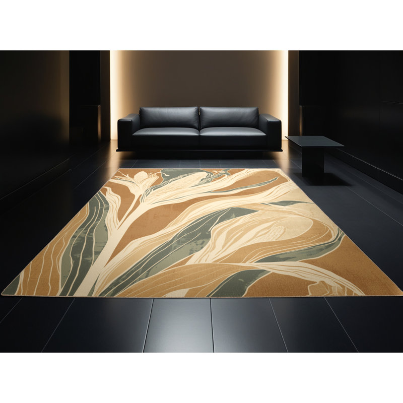 Machine Washable Elkton Corn Country Rustic Block Print Rug in Beige – Beige Binding, 2x5