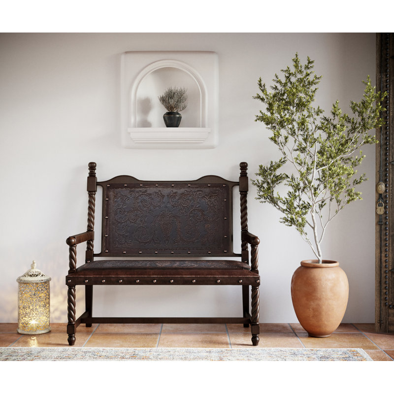Banc en bois véritable Navarette, Brun antique / floral