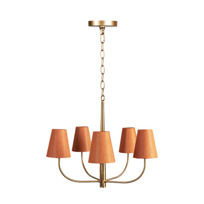 Lustre 5 lumières à abat-jour cylindrique orange en lin orange ajustable 85 pouces