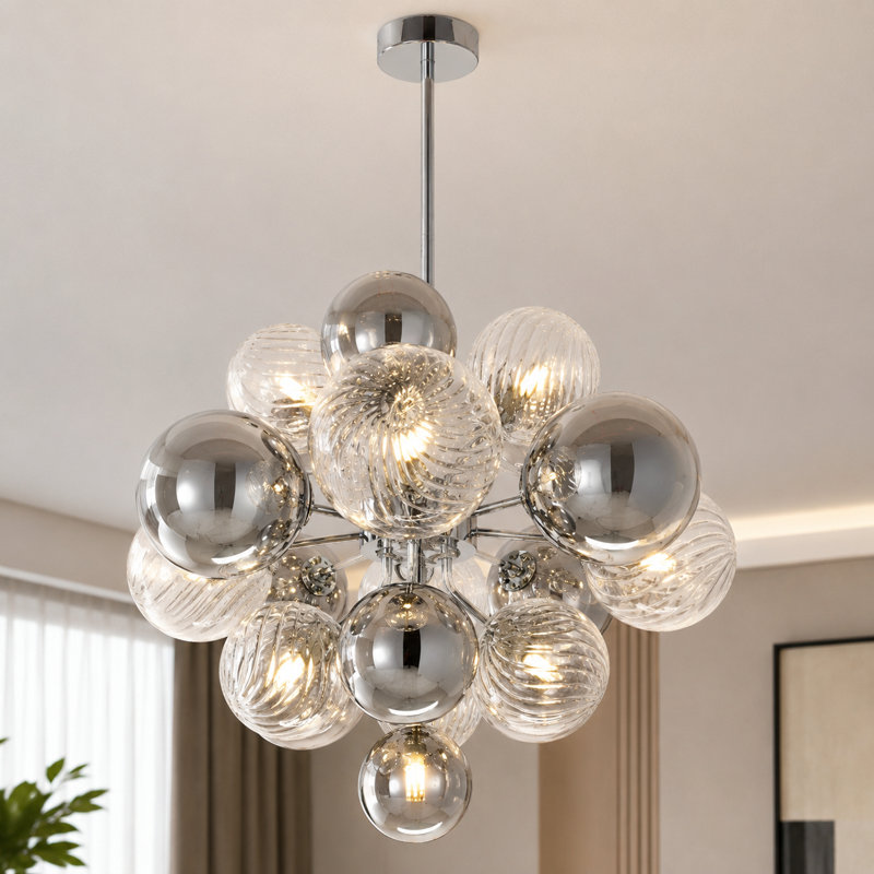 Lustre sphérique à intensité variable en verre bullé 11 lumières Modern
