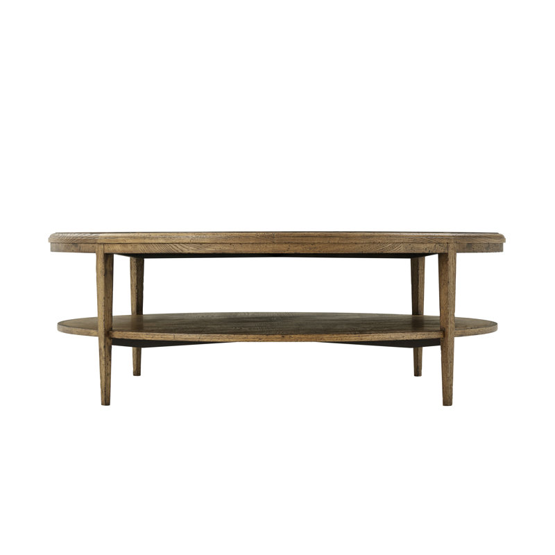 Nova Dawn Round Oak Cocktail Table with Tiered Storage