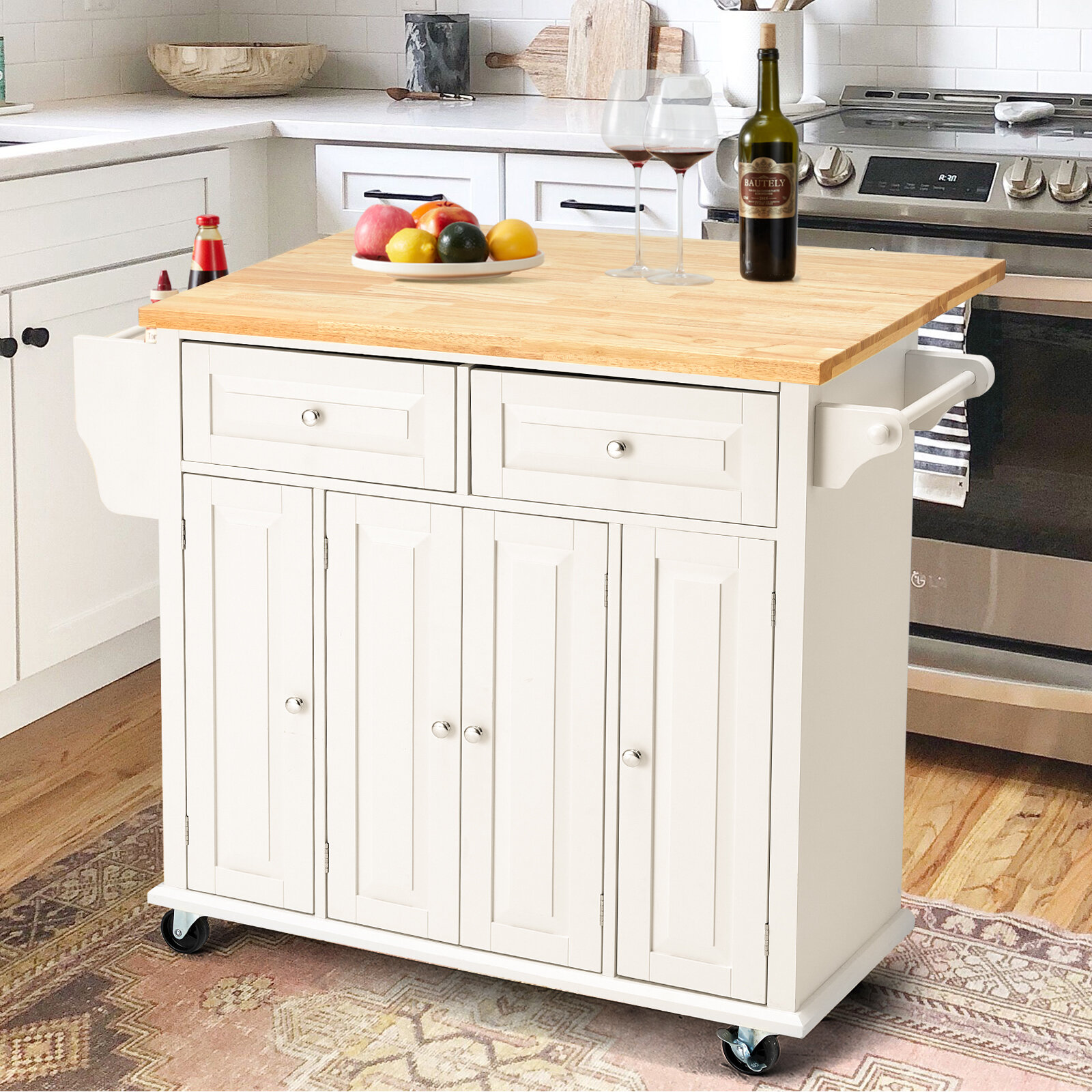 AVAWING 40.9'' Wide Rolling Kitchen Island with Solid Wood Top ...