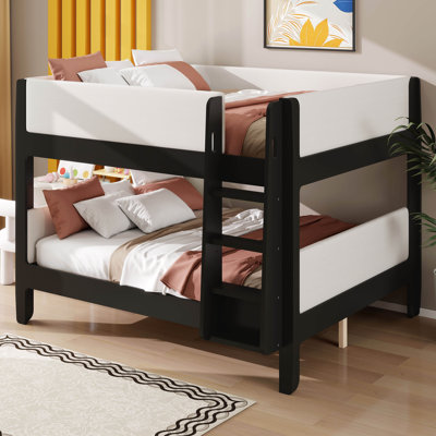 Lit superposé en bois avec garde-corps rembourré, structure à deux tons rembourrée, échelle intégrée, support à lattes de bois, aucun sommier nécessaire pour la chambre des enfants et des adolescents