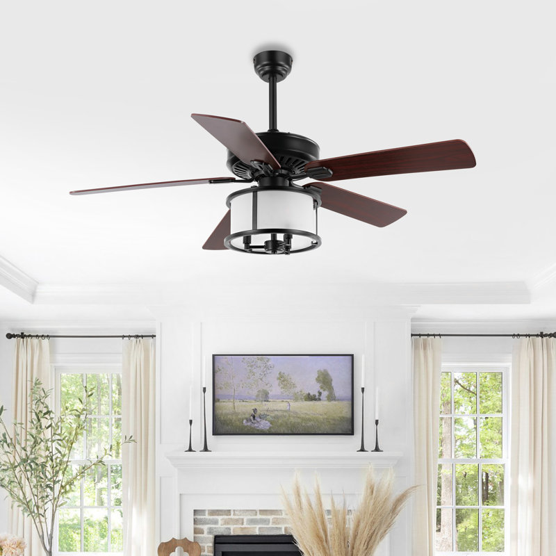 Ventilateur de plafond standard à 5 pales de 52 po avec télécommande et ensemble d'éclairage inclus Janovia