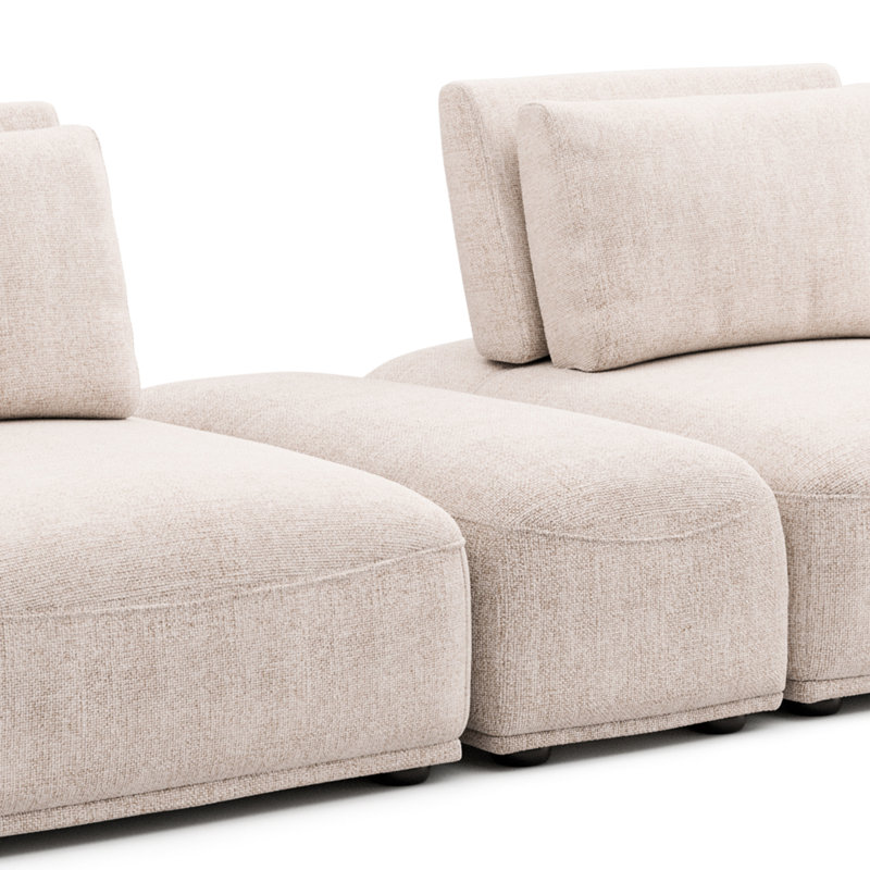 Aukeem 5 - Piece Upholstered Sectional, Cream Polyester