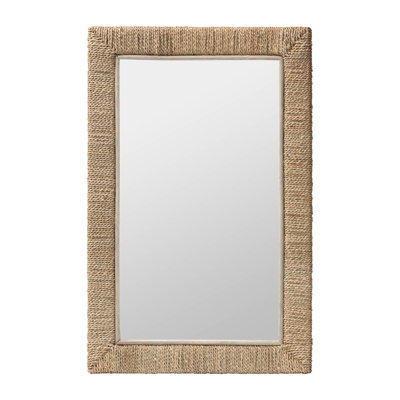 Japandi Natural Seagrass Rectangular Wall Mirror