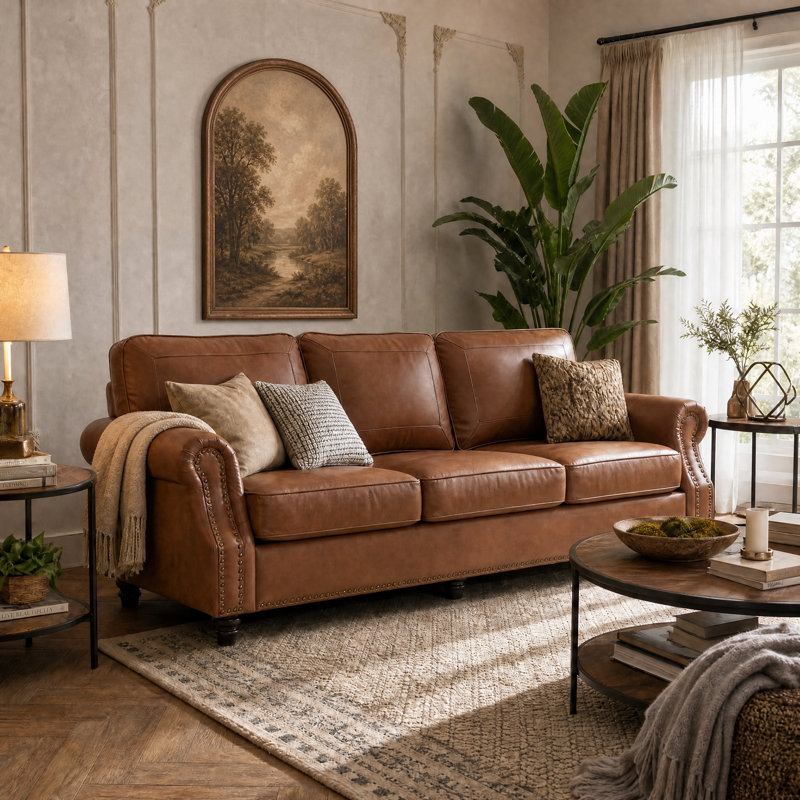 Amarius 80" Wide Rolled Arm Sofa, Brun