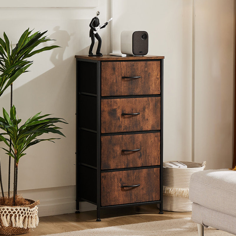 Enegess 4 Drawer Storage Dresser Chest, Brown/Black