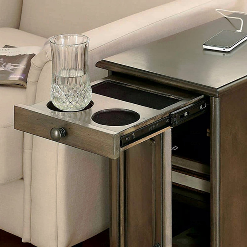 1Pc Side Table / Nightstand (Bedside Side Table) Storage Cabinet Grey Colour Usb Outlet Nightstand (Bedside Side Table) Multifunctional Home Furniture