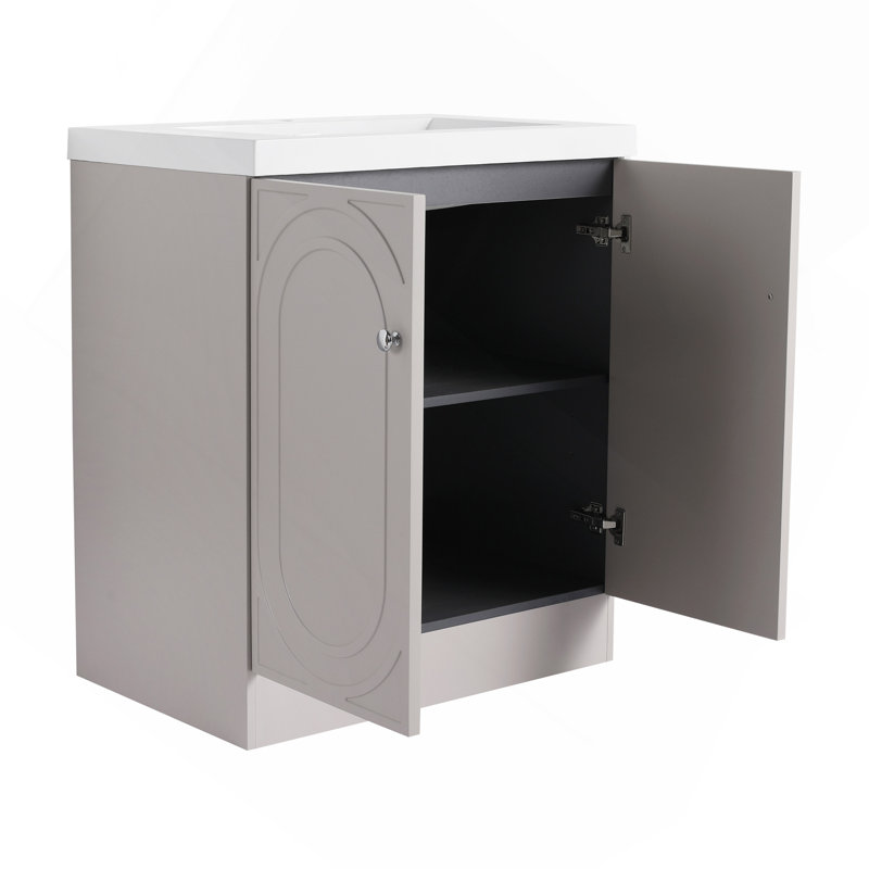 Freestanding Bathroom Vanity with White Sink & 2 Soft-Close Cabinet Doors, 30"