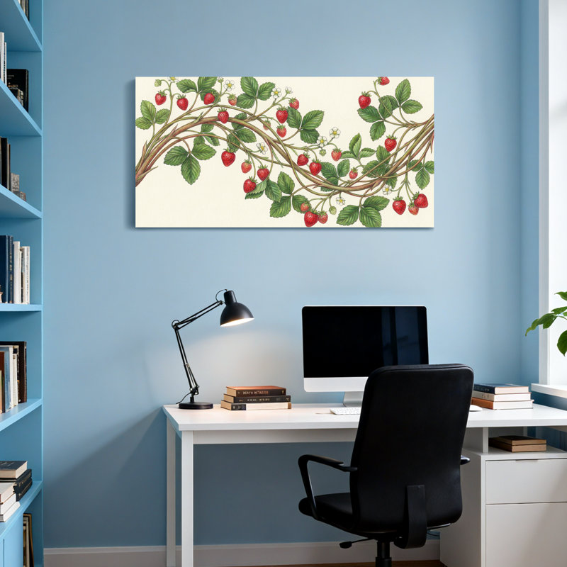 Plantes et fleurs vignes aux fraises avec feuilles vertes et baies rouges, H 16 po x l 32 po