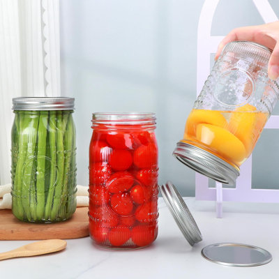 Bocaux Mason à large ouverture de 32 oz (environ 1 L) (avec couvercles), lot de 12 pots Mason en verre transparent