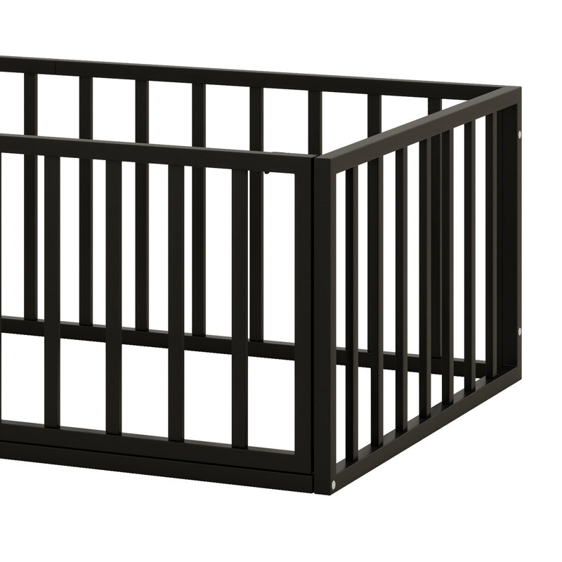 Structure de lit en métal avec clôture et porte, Noir
