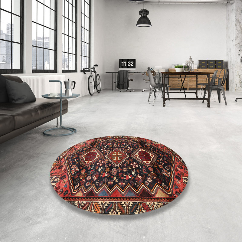 Tapis jaune clair/marron/noir Maen, Rond 4 pi