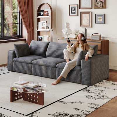 102" Cloud Sofa,Corduroy Fabric,Deep Seat Couches,Double-layer design,Removable  Cushion,No Assembly, DIY Combination for Living room, Bedroom,Conference room ,Apartment