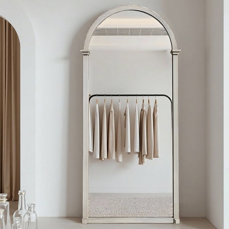 Miroir pleine grandeur de style français à fixation murale au sol, 66,93 po x 27,56 po, Blanc