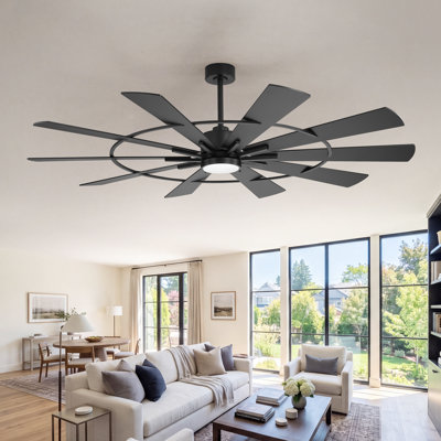 Grand ventilateur de plafond moderne de 62/72 pouces avec lumière et télécommande, pales réversibles, idéal pour le salon