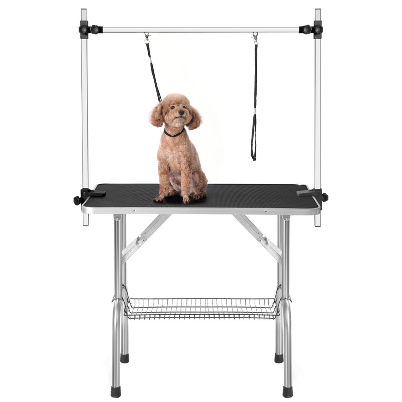Aluminum Adjustable and Foldable Folding Grooming Table, Black, 64" H x 46" W x 24" D