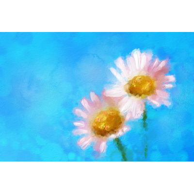 Two White Daisies on a Blue Background by Pobytov