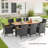 9 Pcs Outdoor Dining Set With Acacia Wood Tabletop, Umbrella Hole, Seat Cushions