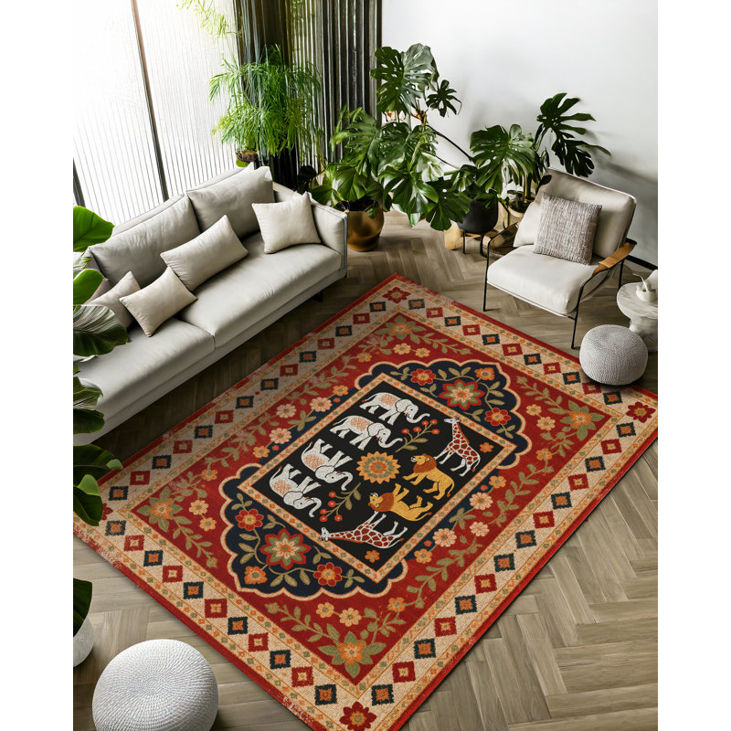 Trayas Collection Digital Print Cotton-Polyester Animal Print Colorful Rug, Runner 3'4" x 13'2"