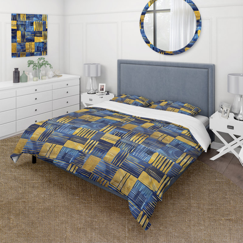 Ensemble de housse de couette Blue Gold, Housse de couette très grand + 2 taies décorativ