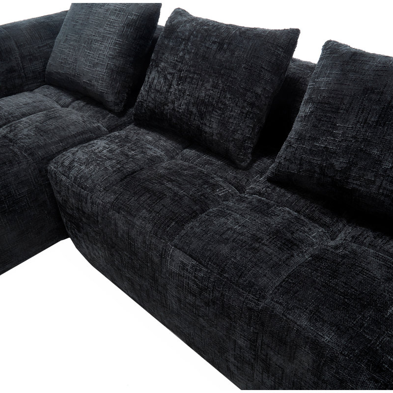 2 - Piece Chenille No Frame Compressed Boneless Sectional, Black Chenille