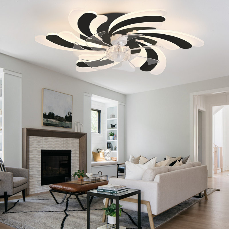 26.8-Inch Modern Ceiling Fan Light with 6-Speed Reversible Motor Dimmable Light for Bedroom Living Room(Black), Black