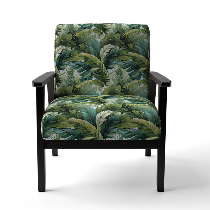 Palm Mirage Tropical Pattern - Upholstered Coastal Arm Chair, Green Accent Chair, Palm Mirage Tropical Pattern II