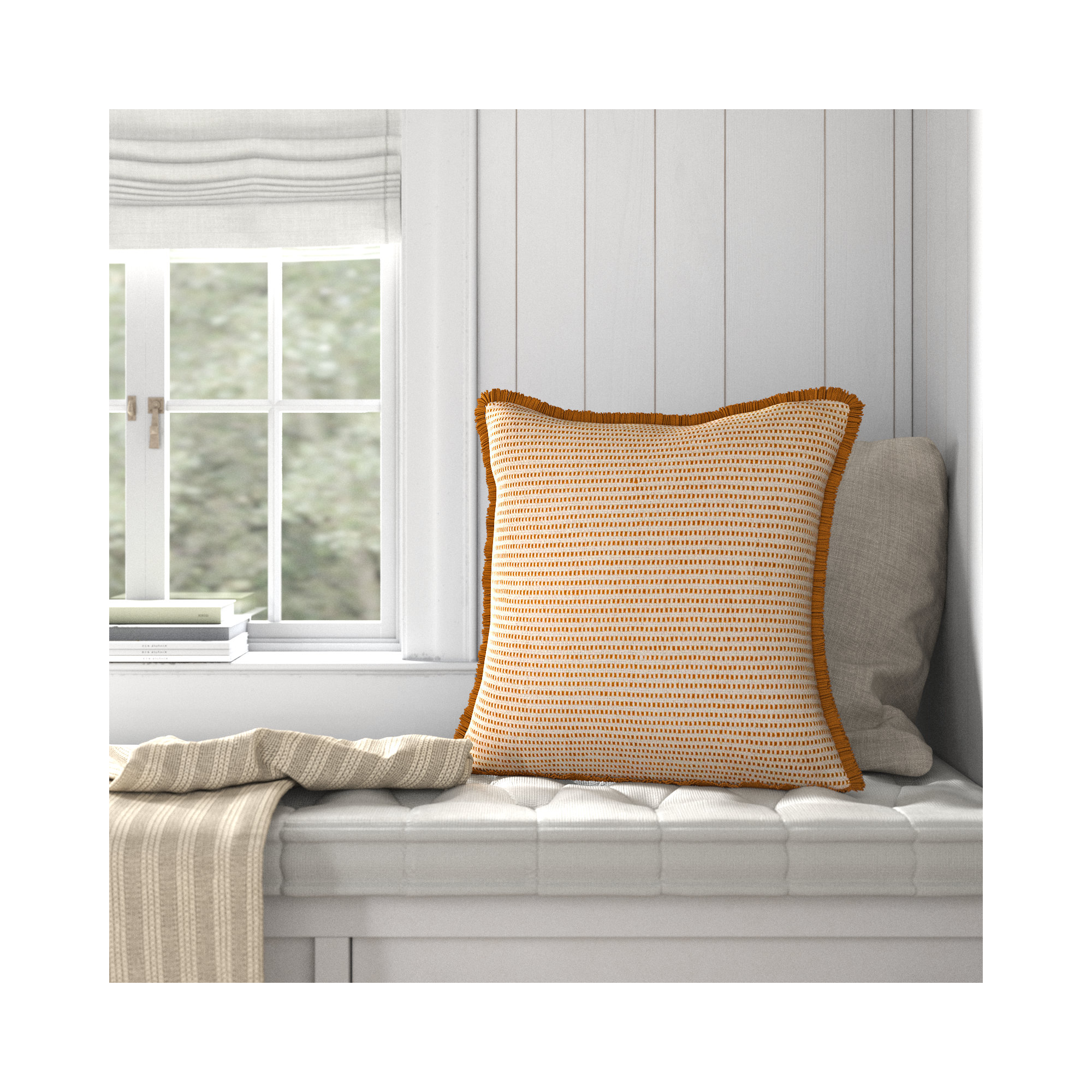 Kava Fringed Cotton Throw Pillow, No Fill, 20" x 20", Rust