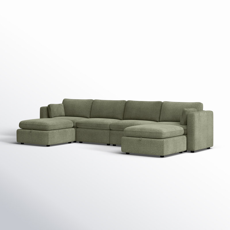 Canapé modulaire rembourré 146,5 po Winfree, Mélange de lin vert
