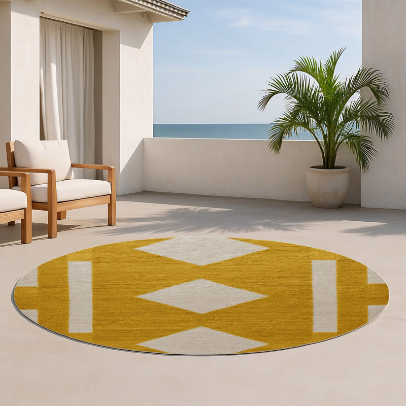 Tapis d'intérieur et d'extérieur à carreaux brun, Rond 5 pi