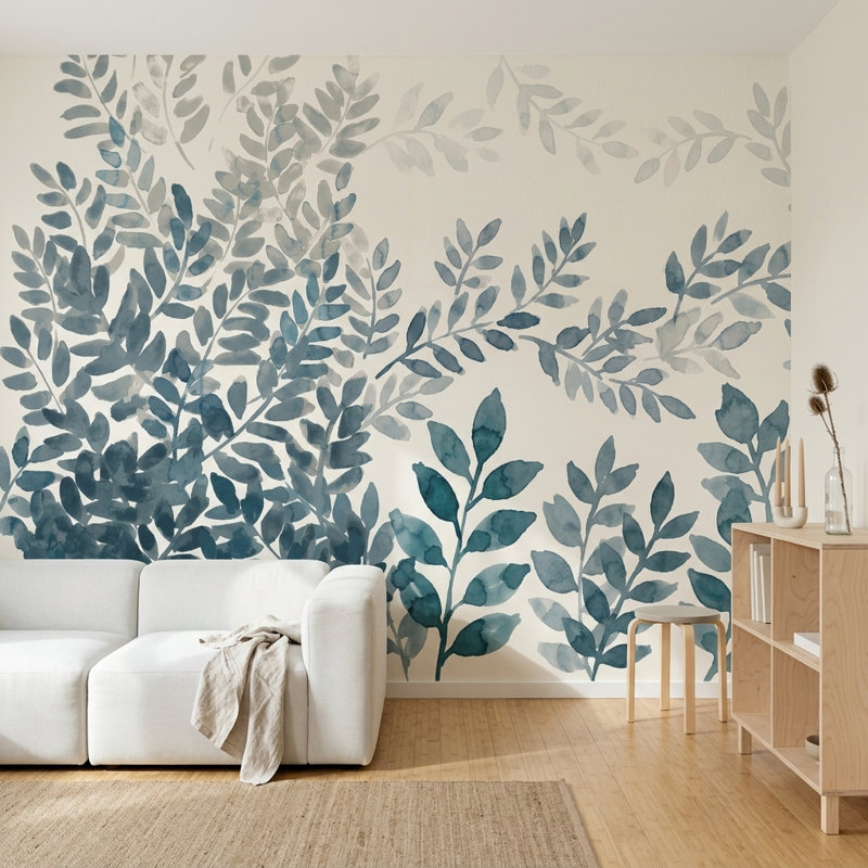 Papier peint botanique amovible sur fond blanc, Peler et coller, 200 po x 120 po