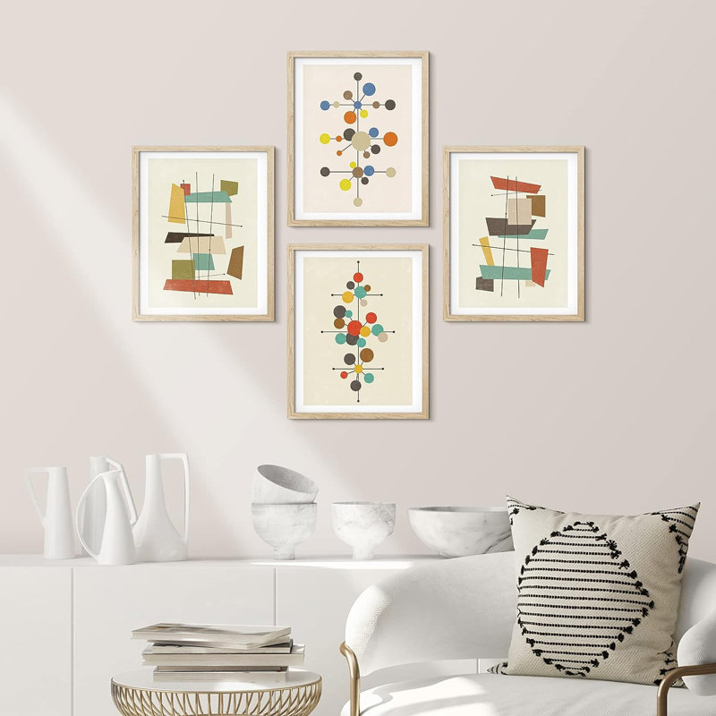 «Mid-Century Modern 1960s Vintage Nordic Polygons», reproduction encadrée de 4 pièces, H 16 po x l 12 po x P 1 po