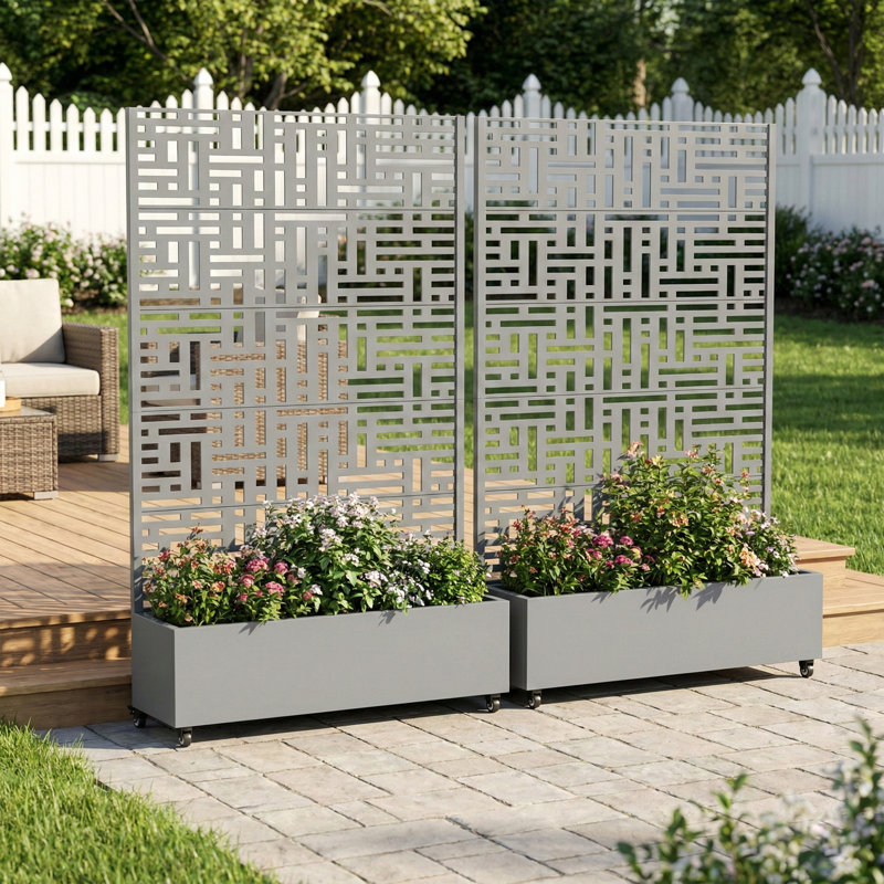 Boîte à fleurs en métal avec treillis Abraham, Gris, H 72 po x l 47 po x P 16 po